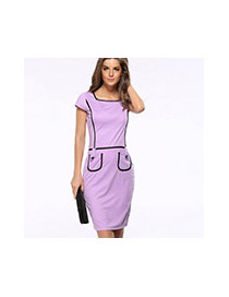 Sexy Purple Color Matching Decorated Pocket Shape Pattern Long Dress