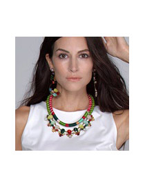 Personality Green Water Drop Diamond Decorated Weave Design Acrylic Bib Necklaces