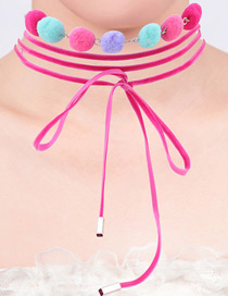 Lovely Pink Fuzzy Ball Decorated Simple Multilayer Choker