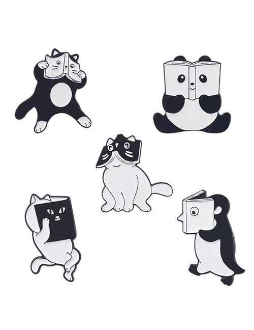 Broche De Pintura De Pingüino De Gato De Libro De Dibujos Animados De Aleación