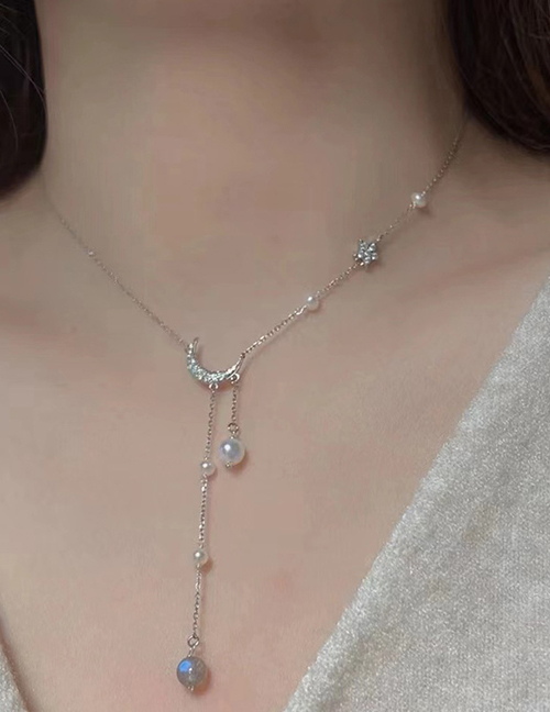 Collar De Perlas De Luna Y Estrella De Diamantes De Latón