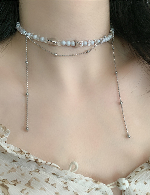 Collar De Perlas De Cristal De Metal