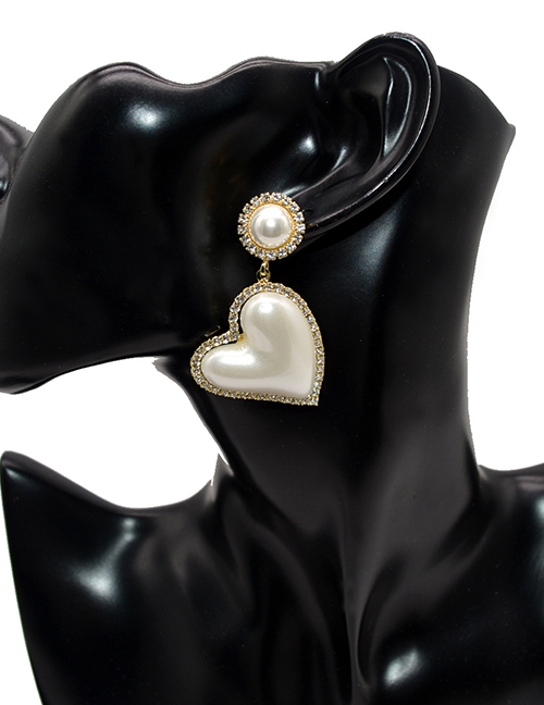Aretes De Aleación Con Diamantes Y Perlas En Forma De Corazón