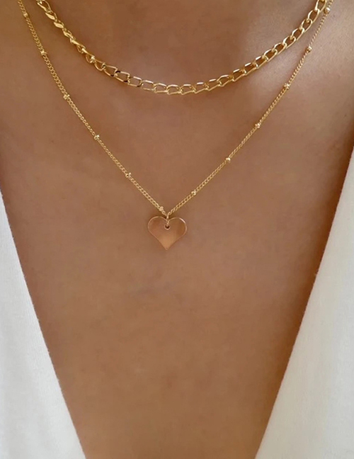 Collar Multicapa De Corazón Chapado En Oro De Cobre