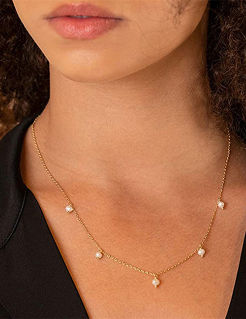 Collar De Perlas De Acero Inoxidable Chapado En Oro