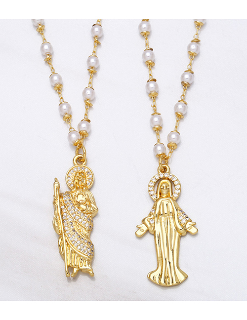 Collar De Perlas Virgen María De Bronce Y Diamantes