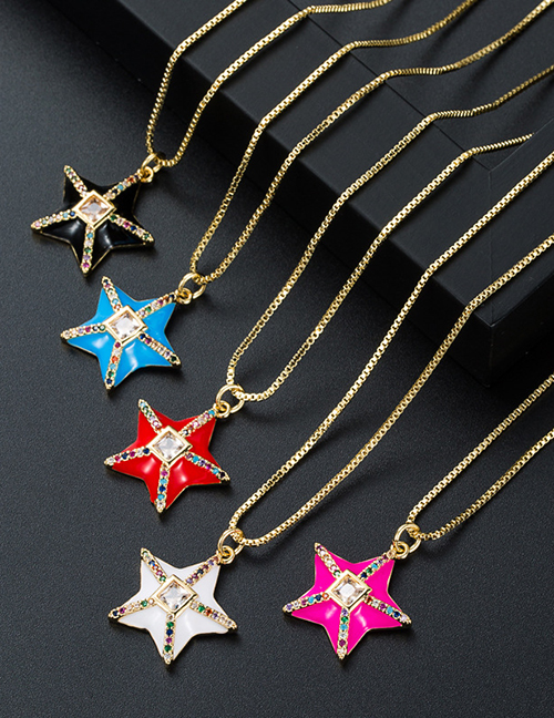 Collar De Estrella De Cinco Puntas De Cobre Bañado En Oro Con Aceite De Circonio Coloreado Que Gotea