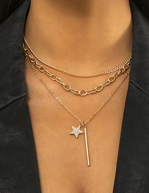 Collar Multicapa Con Estrella De Cinco Puntas De Diamantes De Aleación