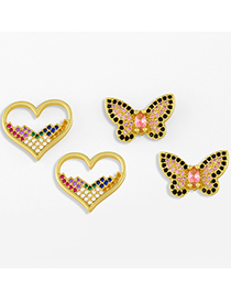 Pendientes Chapados En Oro Love Heart Diamond Butterfly