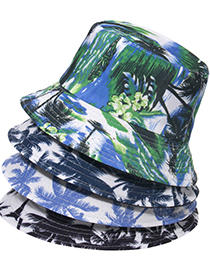 Sombrero De Pescador Con Árbol De Coco Estampado De Doble Cara A Prueba De Sol Y Protección Solar