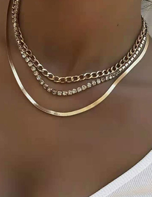 Collar Multicapa Con Cadena De Hueso De Serpiente De Diamantes Geométricos