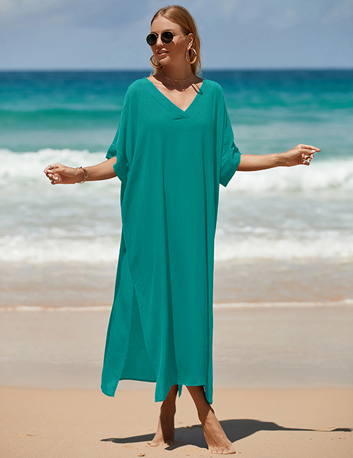 Vestido De Playa Combinado Con Escote En V Y Abertura
