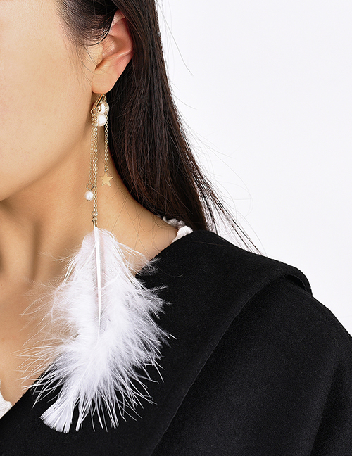 Fashion Silver Alloy Feather Star Moon Tassel Earrings