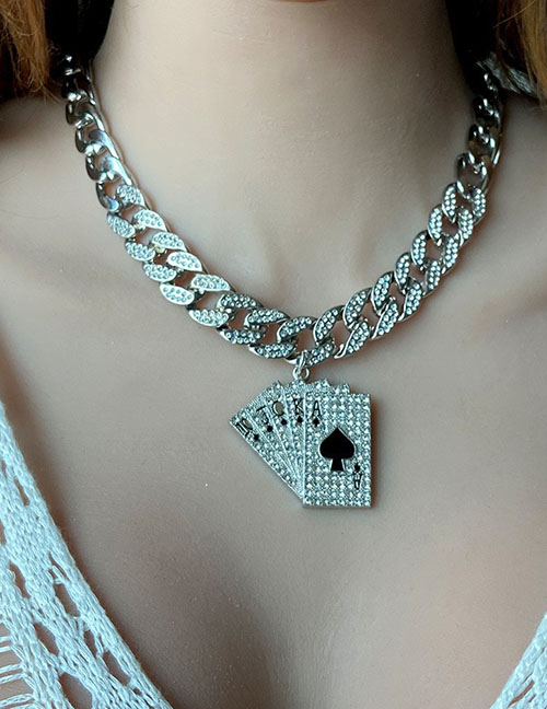 Collar De Tarjeta De Póker De Diamantes Con Incrustaciones De Aleación