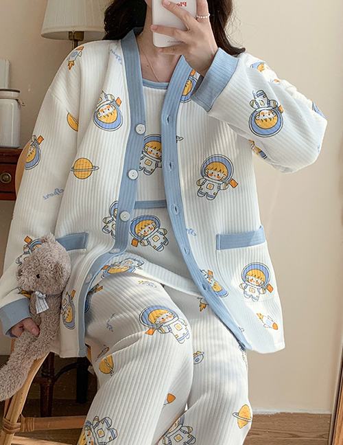 Conjunto De Tres Piezas De Pijama De Maternidad Con Estampado De Algodón
