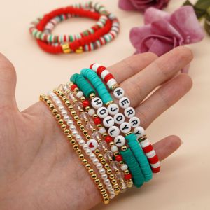 Colorful Soft Clay Gold Beads Letter Bead Bracelet Set