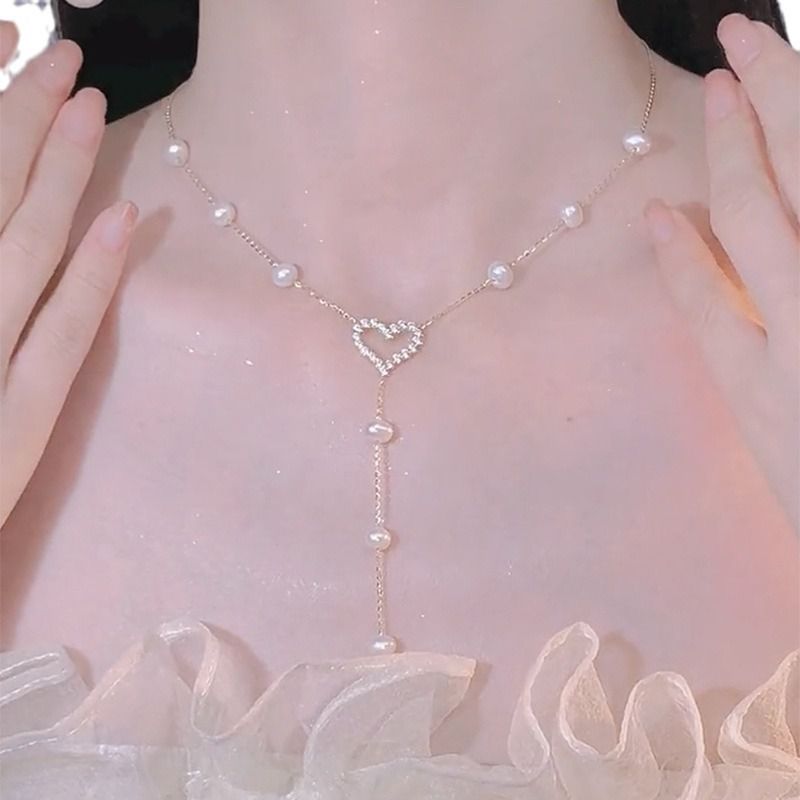 Collar De Perlas De Amor De Diamantes Geométricos