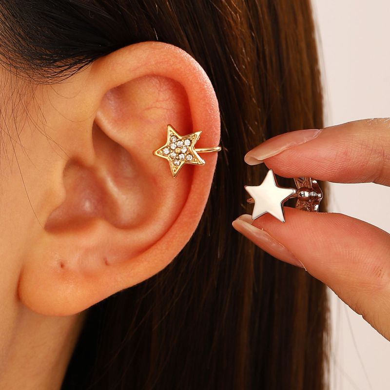 Ear Cuff Geométrico De Aleación Con Incrustaciones De Diamantes