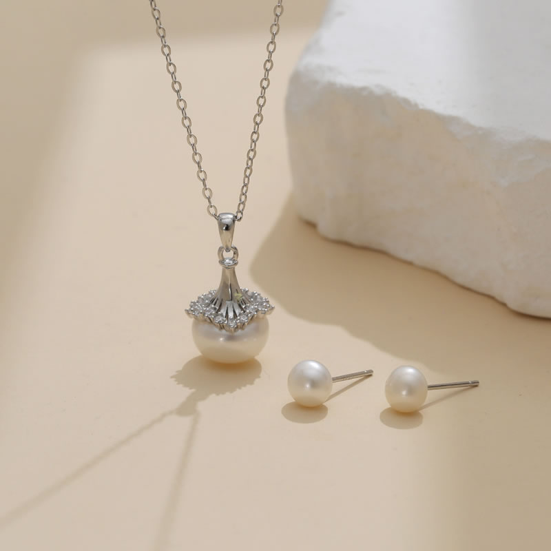 Conjunto De Collar Y Aretes De Perlas Y Diamantes De Metal