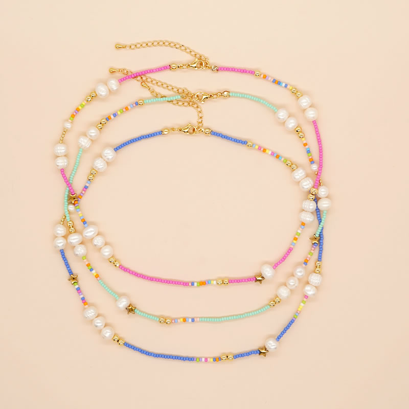 Collar De Perlas Con Cuentas De Arroz Multicolor