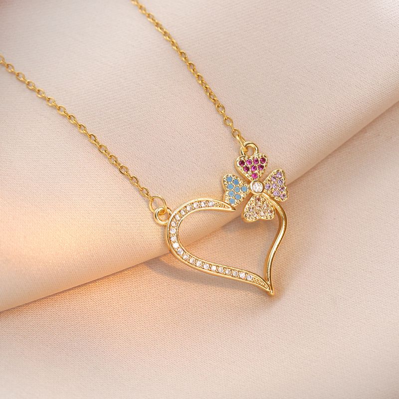 Collar De Amor Con Trébol De Cuatro Hojas Y Diamantes De Acero Titanio