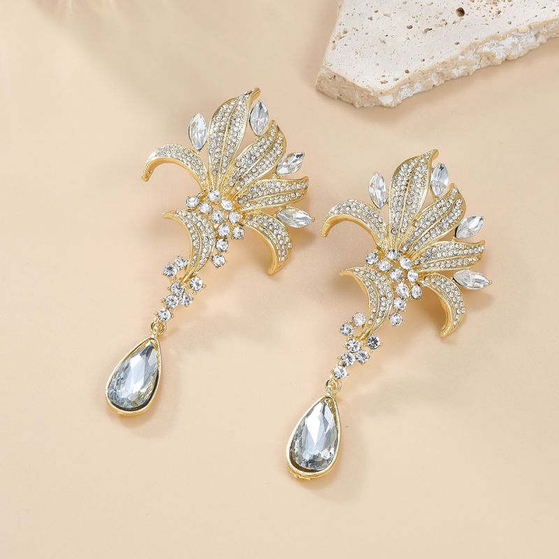 Alloy Diamond Flower Drop Earrings