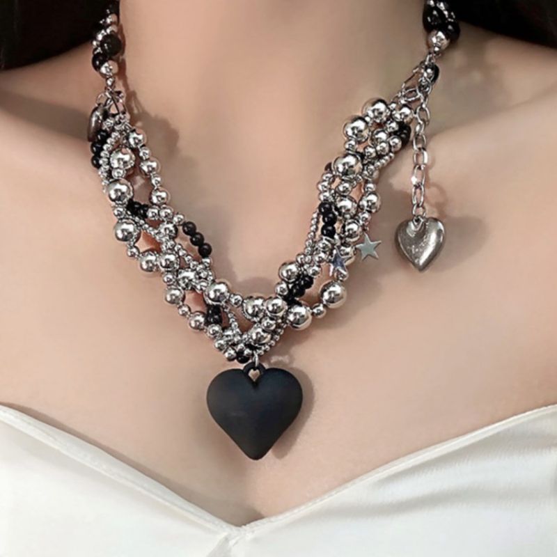 Metal Geometric Beaded Love Necklace