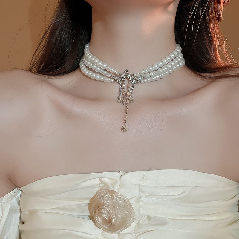 Collar Con Pentagrama De Diamantes Y Perlas