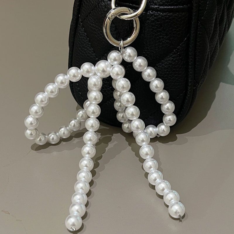 Pearl Beaded Braided Bow Keychain