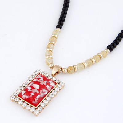 Seamless Red Bling Square Design Alloy Bib Necklaces