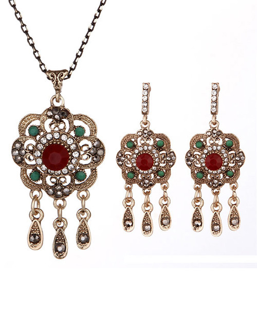 Vintage Red Hollow Out Decorated Jewelry Sets