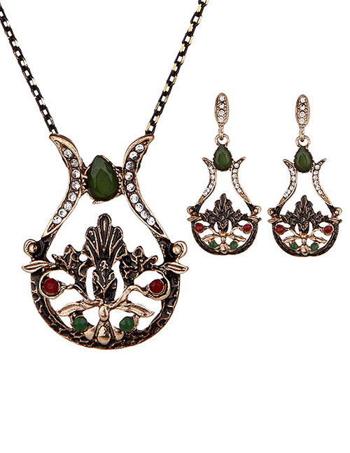 Vintage Green Hollow Out Decorated Jewelry Sets