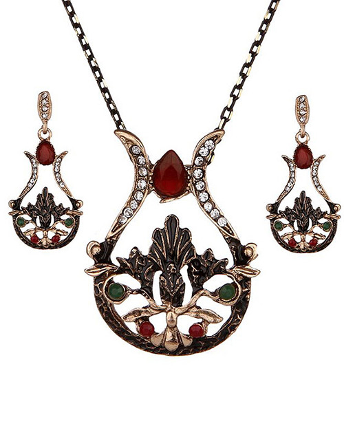 Vintage Red Hollow Out Decorated Jewelry Sets