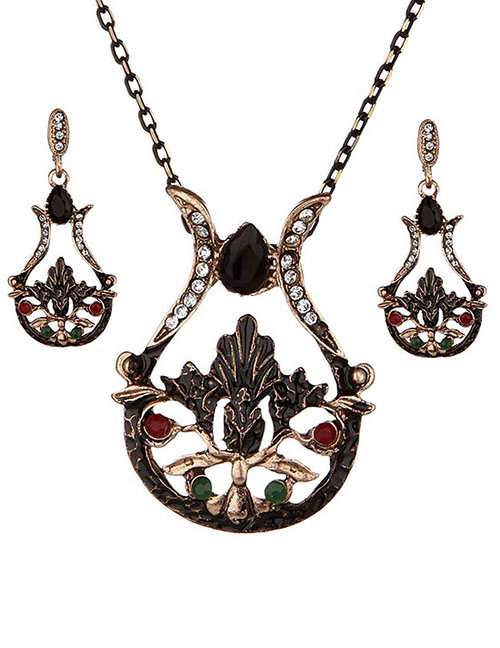 Vintage Black Hollow Out Decorated Jewelry Sets