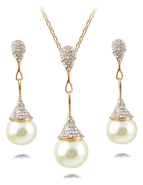 Fashion Champagne Pearls&diamond Decorated Jewelry Sets