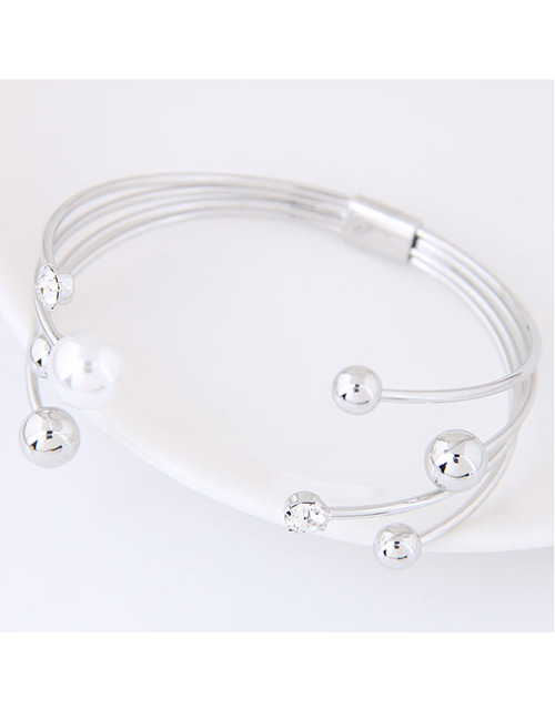 Fashion Silver Color Pearl&diamond Decorated Simple Bracelet