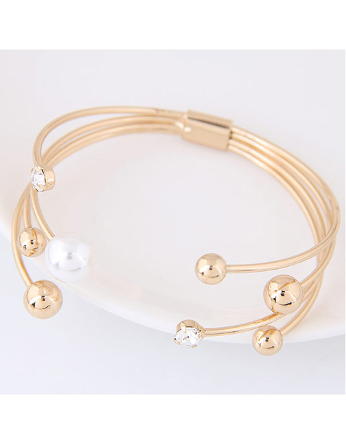 Fashion Gold Color Pearl&diamond Decorated Simple Bracelet