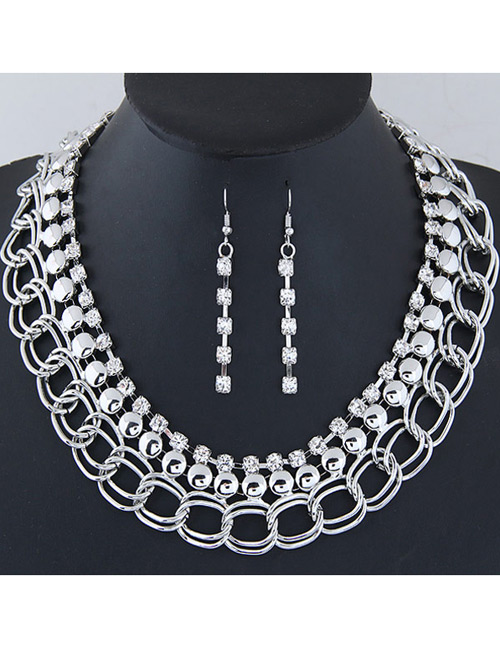 Fashion Silver Color Diamond Decorated Simple Jewelry Set