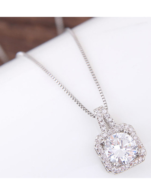 Fashion Silver Color Diamond Decorated Simple Necklace