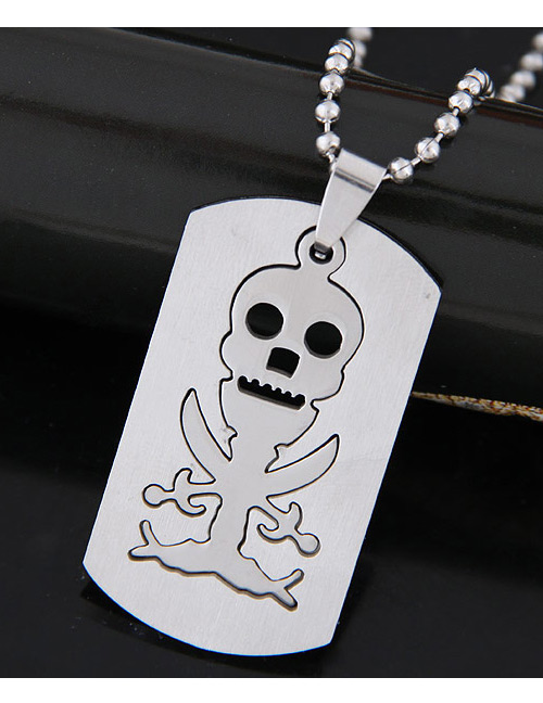 Trendy Silver Color Skull Pendant Decorated Pure Color Necklace