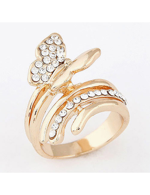 Sweet Gold Color Butterfly Shape Decorated Simple Ring