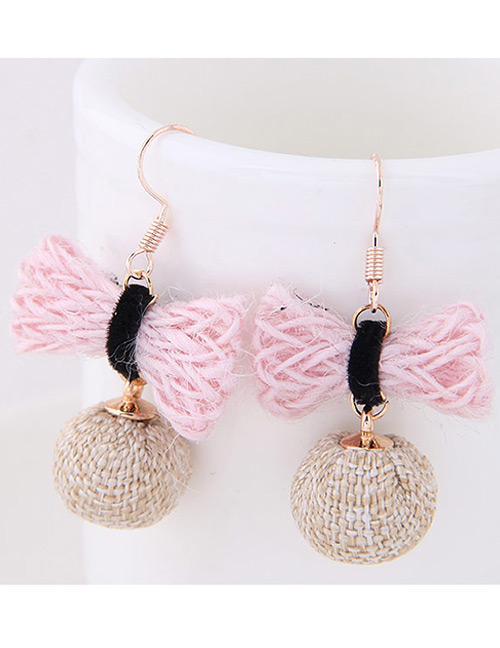 Elegant Pink+beige Bowknot Shape Decorated Earrings