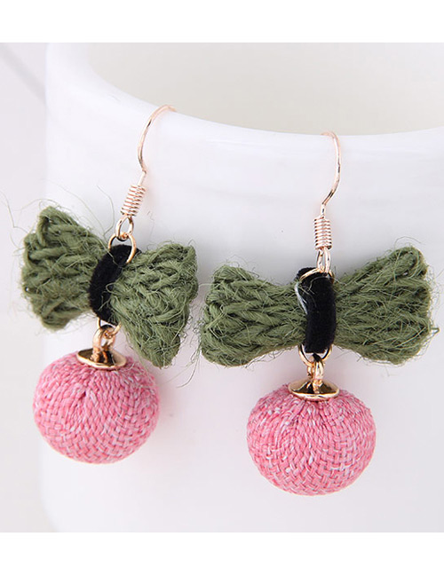 Elegant Green+pink Bowknot Shape Decorated Earrings