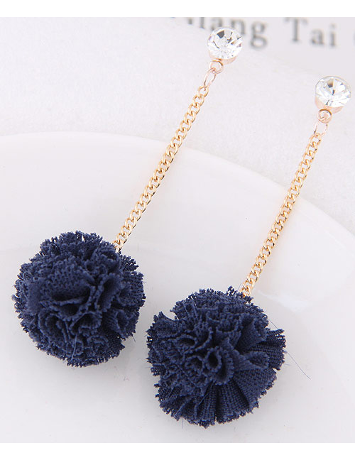 Sweet Dark Blue Flower Pendant Decorated Long Earrings