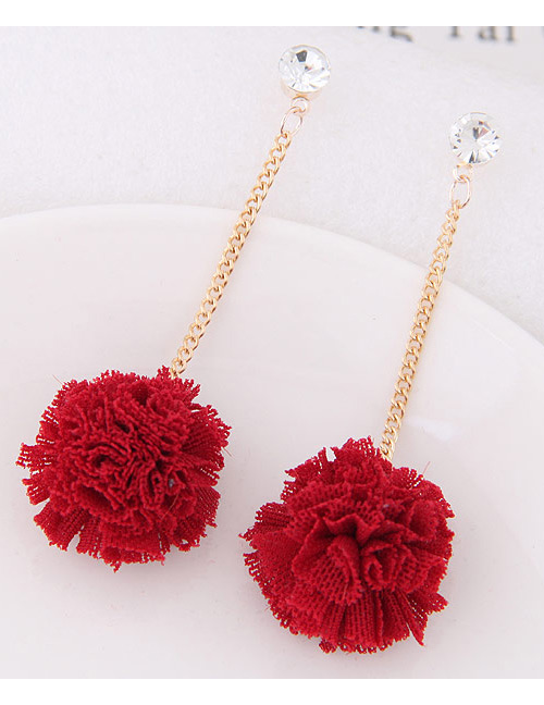 Sweet Red Flower Pendant Decorated Long Earrings