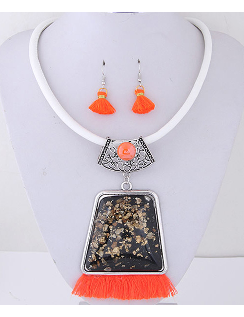 Trendy Orange Tassel&gemstone Decorated Jewelry Sets
