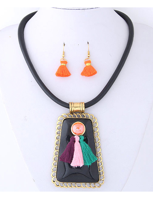 Trendy Black +orange Tassel Decorated Sector Shape Jewelry Sets