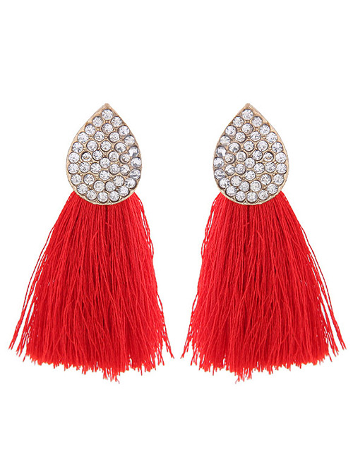 Bohemia Red Oval Shape Decorated Tassel Earrings