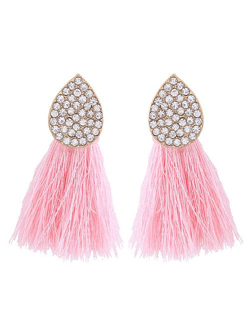Bohemia Pink Oval Shape Decorated Tassel Earrings