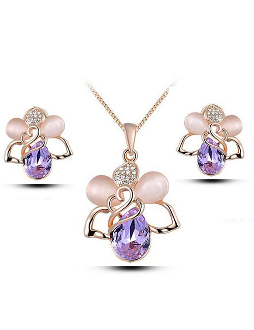 Elegant Purple Waterdrop Shape Diamond Decorated Jewelry Sets
